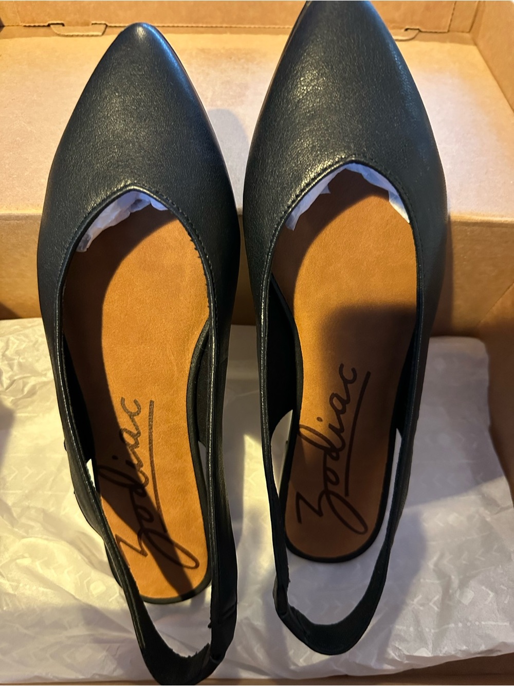 Zodiac Black Leather Pointed Toe Slingback “Helene” Flats (Women 9) NEW in box!